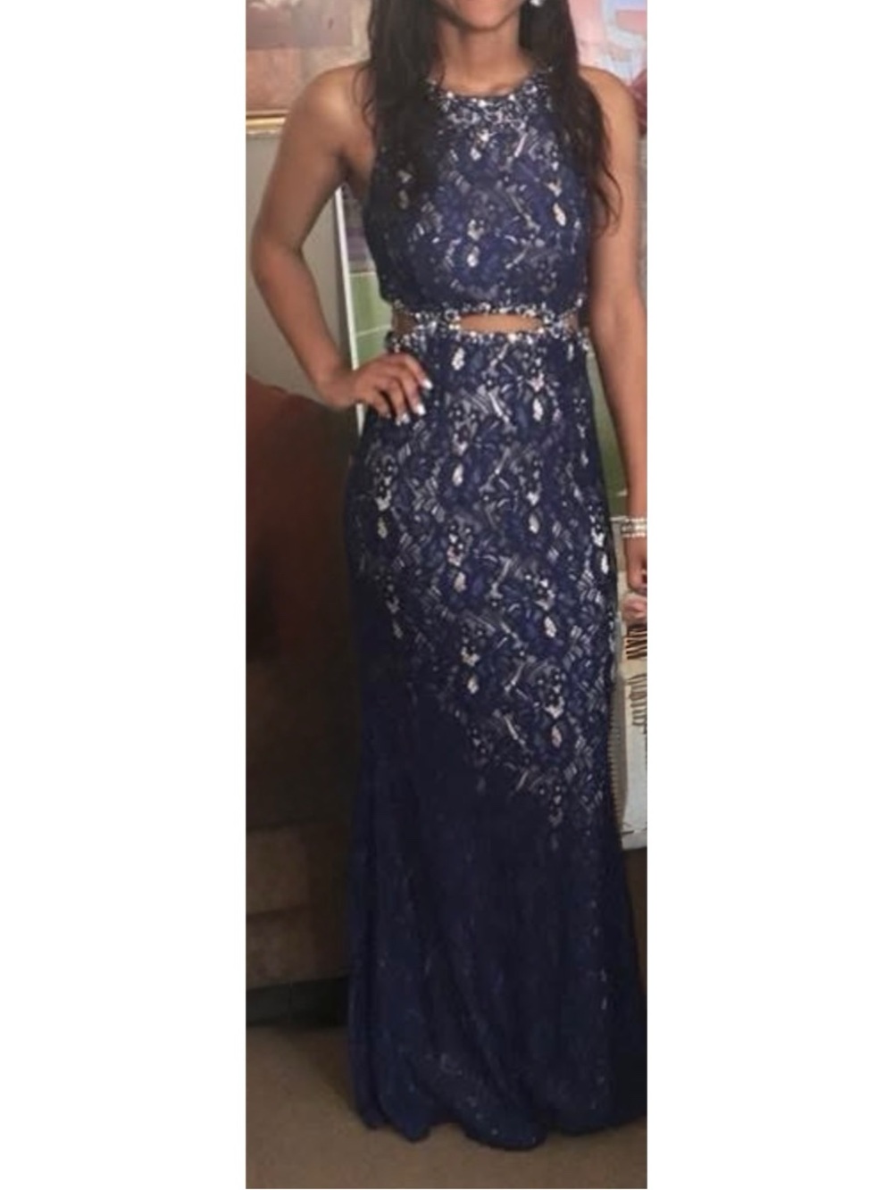 Navy Lace Two-Piece Evening Dress